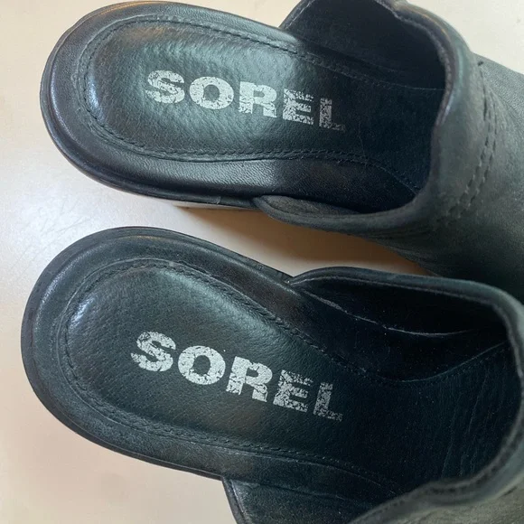 Sorel | Size 6.5 After Hours Black Wedge Leather Mule - Picture 2 of 7